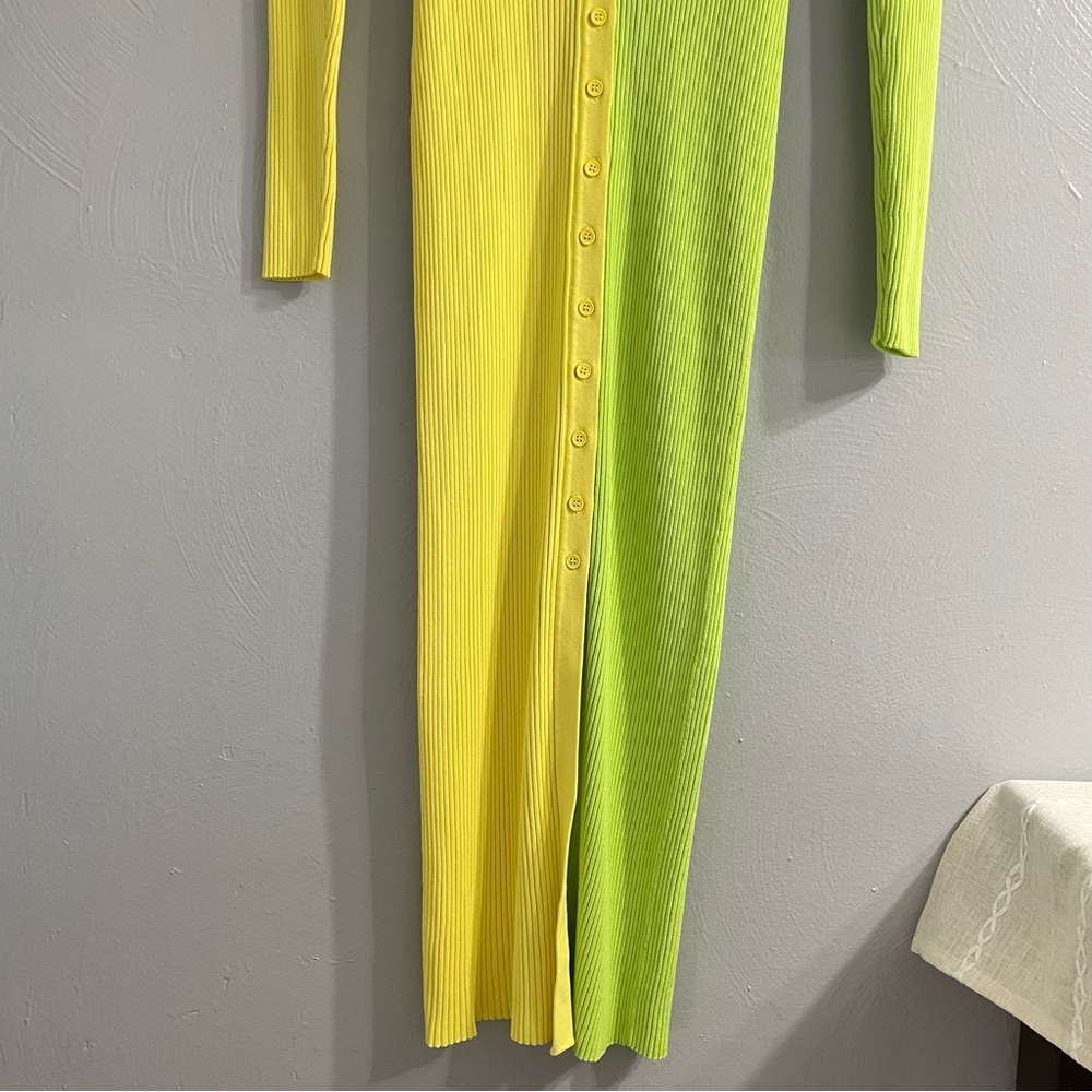 Staud Shoko Colorblocked Midi Dress in Multicolor lime ribbed knit maximalist - Picture 8 of 11